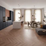 Parchet SPC vinil click maro deschis model herringbone, Del Monte, Royal Castle, VinylTechLab, 6x125x625 mm