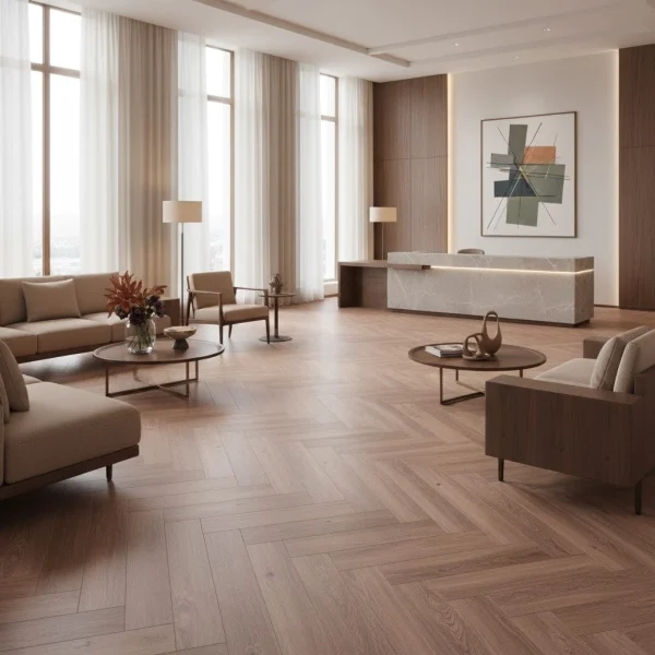 Parchet SPC vinil click maro deschis model herringbone, Del Monte, Royal Castle, VinylTechLab, 6x125x625 mm