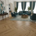 Parchet SPC Vinil herringbone stejar auriu cu structură lemn natural, Corsica, Herringbone, VinCore, 5x125x625 mm