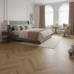 Parchet SPC Vinil herringbone stejar auriu cu structură lemn natural, Corsica, Herringbone, VinCore, 5x125x625 mm