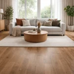 Pardoseală SPC maro închis cu textură de stejar periat, Arbiton Woodric Acoustic EIR, CWSA 211